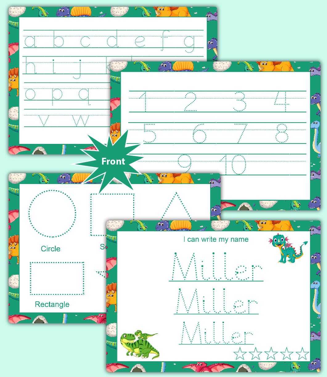 Personalized Name, Alphabet, Numbers & Shapes Sheets For Kids Write Wipe Tracing Mats With Erase Pen by ZStore