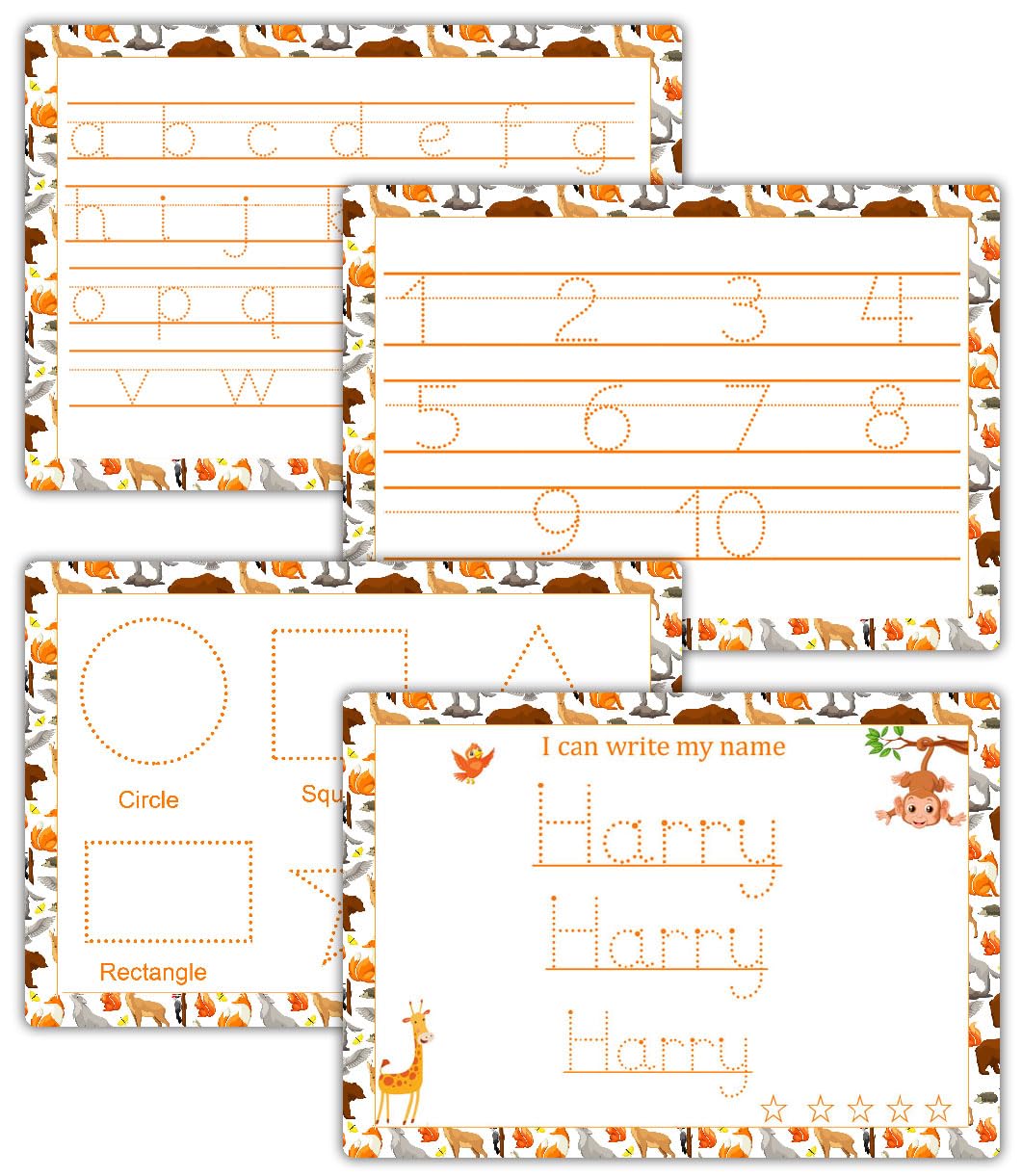 Handwriting Mat for Kids & Toddlers Reusable Tracing 4 Sheets: Alphabet, Numbers, Shapes & Name by ZStore