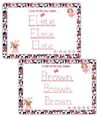 Personalized Name Tracing Mat – Custom Name Practice With Flowers Design