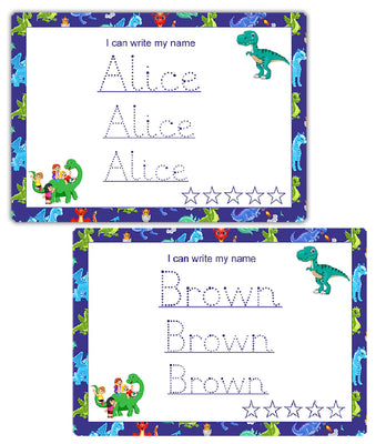 Personalised Name Tracing Mat – Double Sided Dinosaur Theme Reusable Board