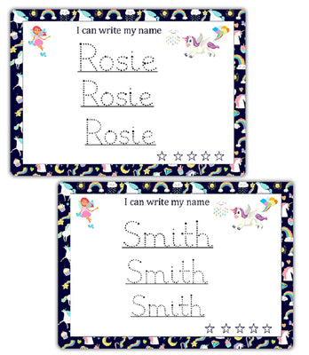 Personalized Name Writing Mat – Unicorn Dry Erase Practice Board for Kids