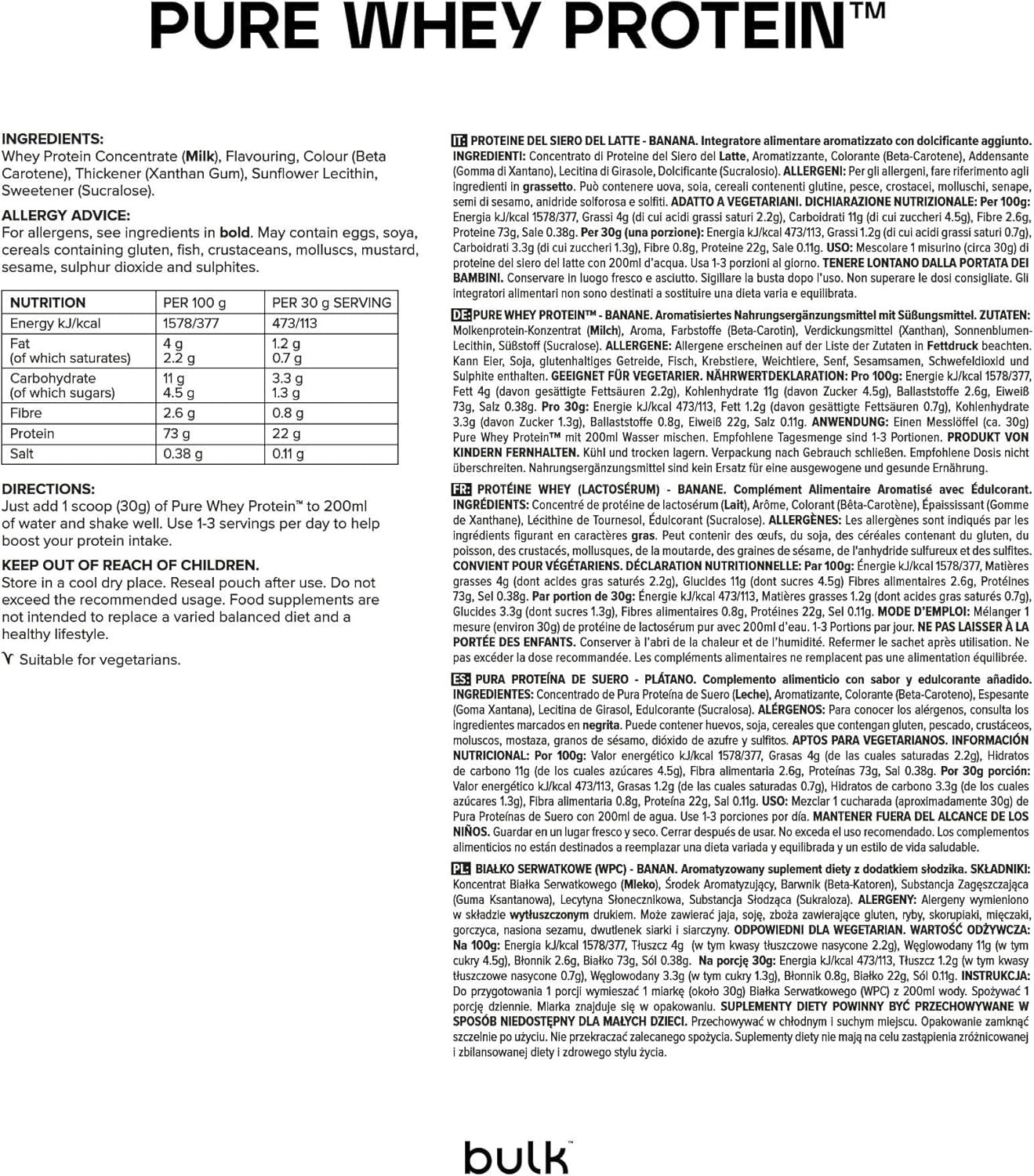 Bulk Pure Whey Protein Powder Chocolate | Low Sugar Muscle Recovery Shake by Bulk