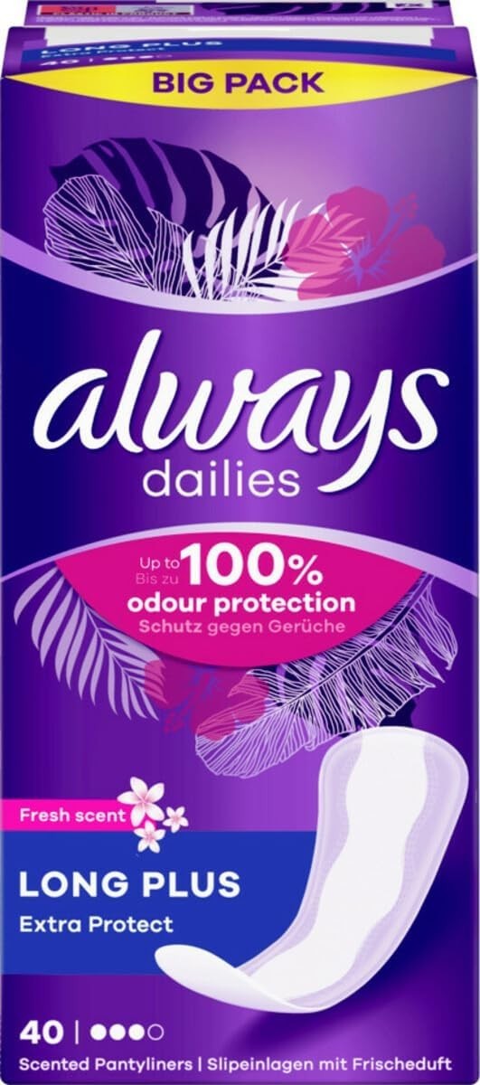 Always Pantyliners Extra Protect Long Plus Fresh 40 Pack Daily Freshness Liners by Always