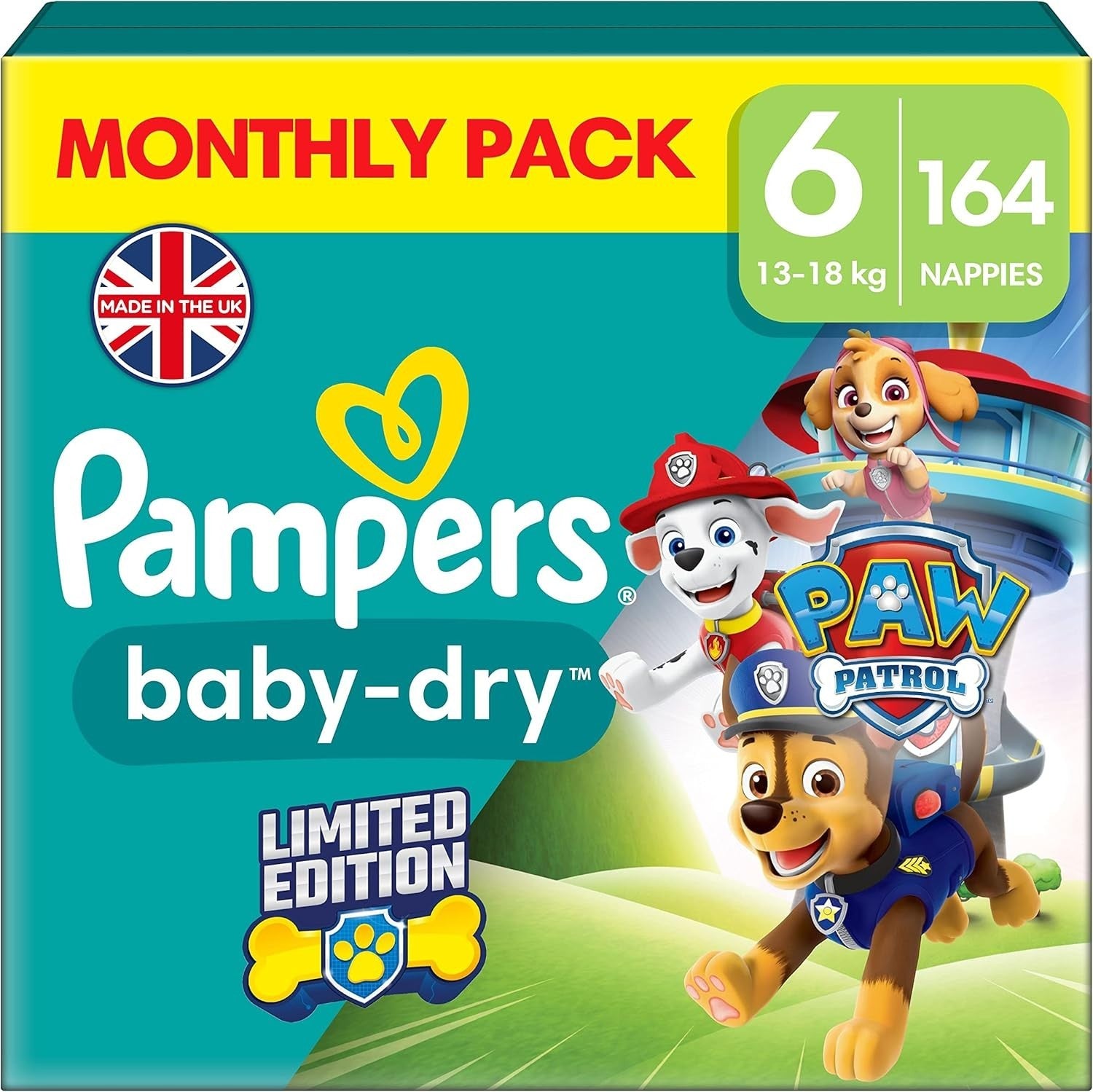 Pampers Baby-Dry Nappies Size 6 Paw Patrol 164 Pack 13-18kg Monthly Box by Pampers