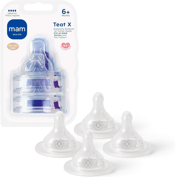 MAM Teats Size X Extra Fast Flow | 4 Pack Silicone | For Thicker Liquids 6m+