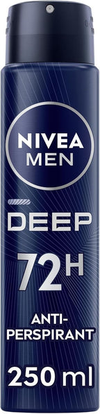 NIVEA MEN DEEP Black Carbon Anti-Perspirant Spray 250ml Pack of 6 Deodorant by Nivea Men