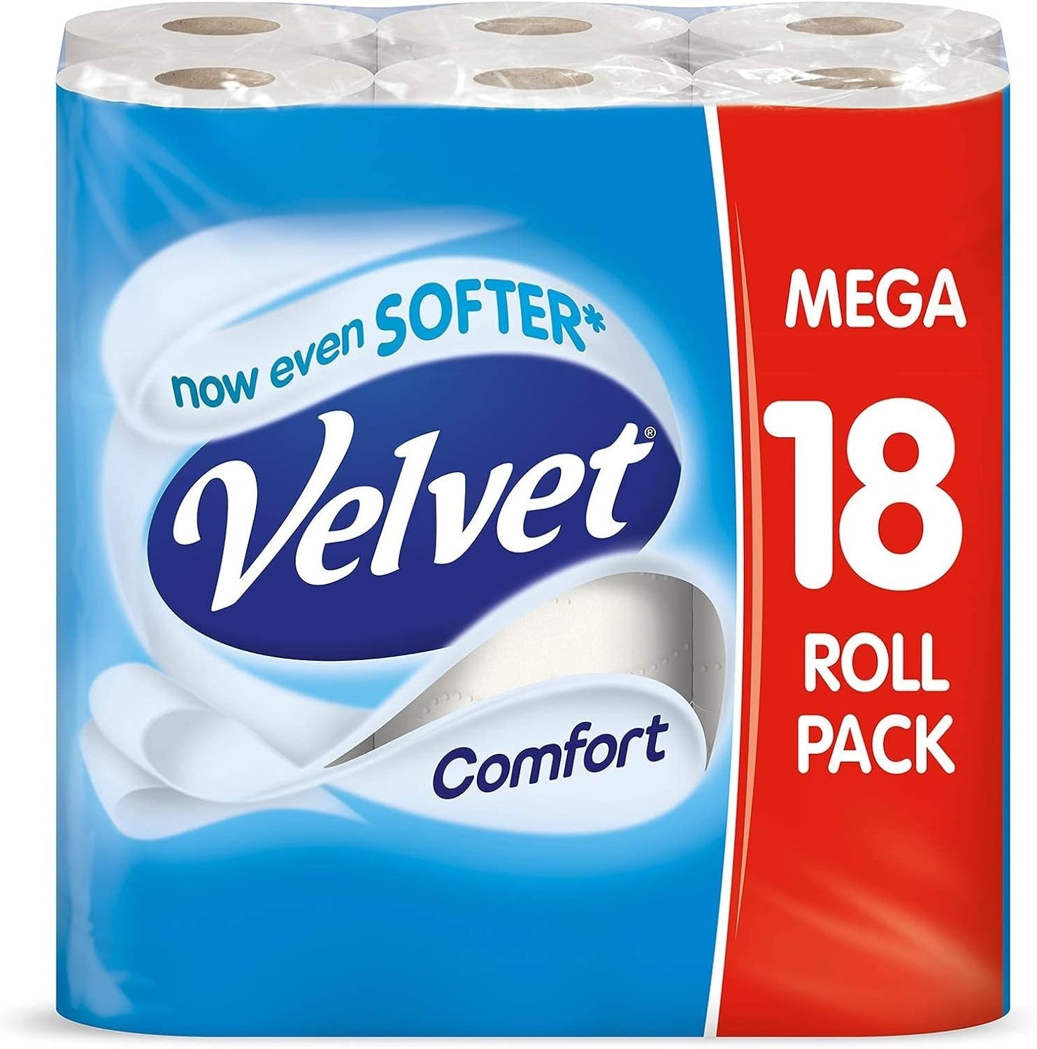 VELVET Comfort Toilet Paper 18 Rolls | Bulk Buy White 2 Ply Soft Tissue by Velvet
