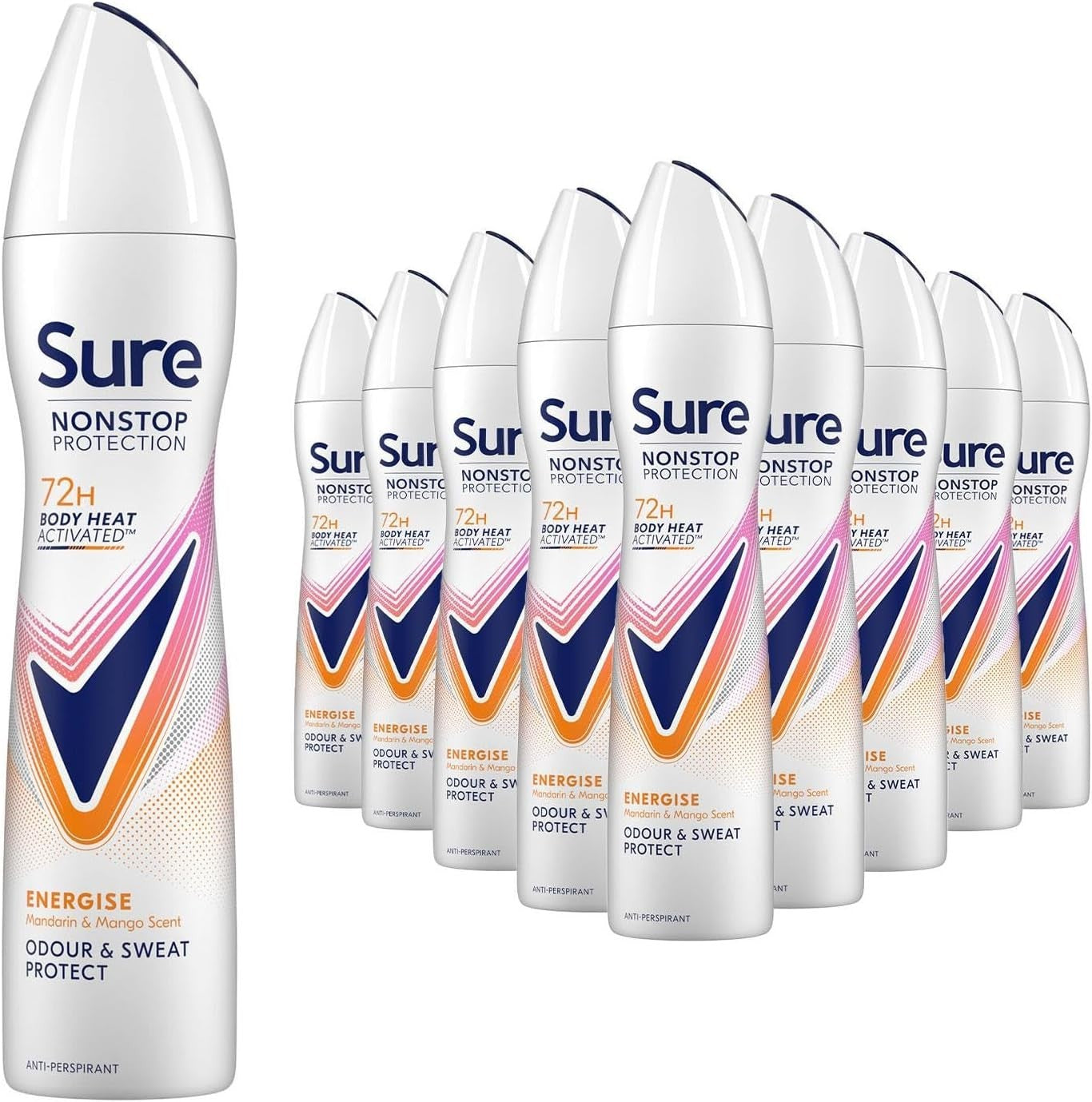 Sure Nonstop Energise Deodorant Spray Women 250ml Pack of 12 72H Protection by SURE