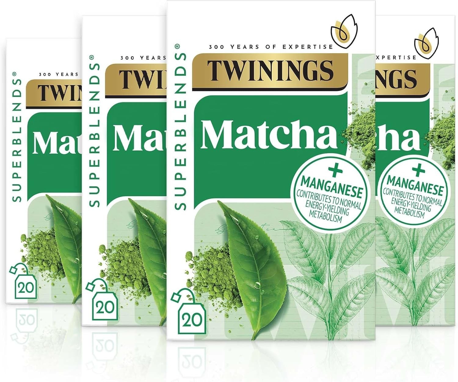 Twinings Super Green Matcha Tea 4x20 Bags 80 Count Medium Caffeine Superblends by Twinings
