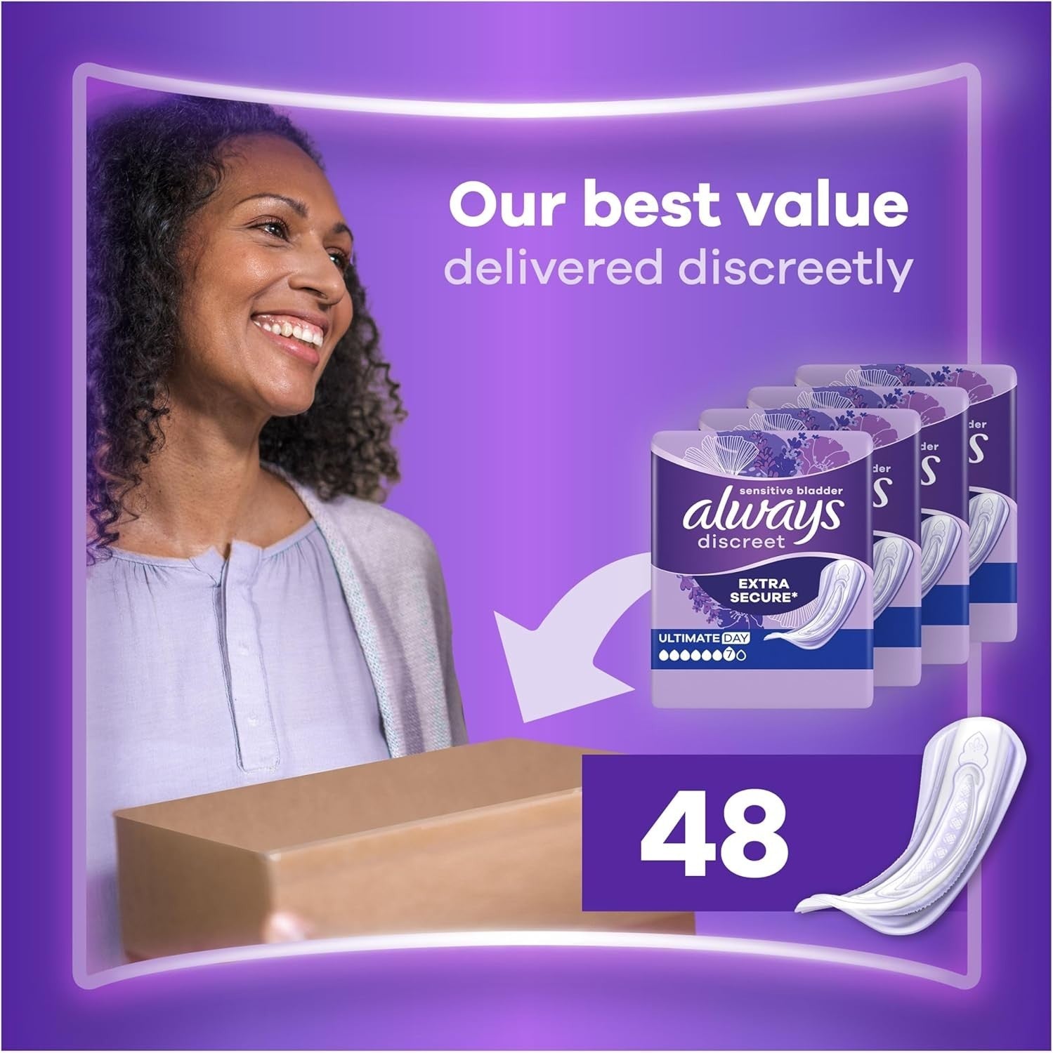 Always Discreet Incontinence Pads Women Ultimate Day 48 Pack | Absorbency 6 by Always Discreet