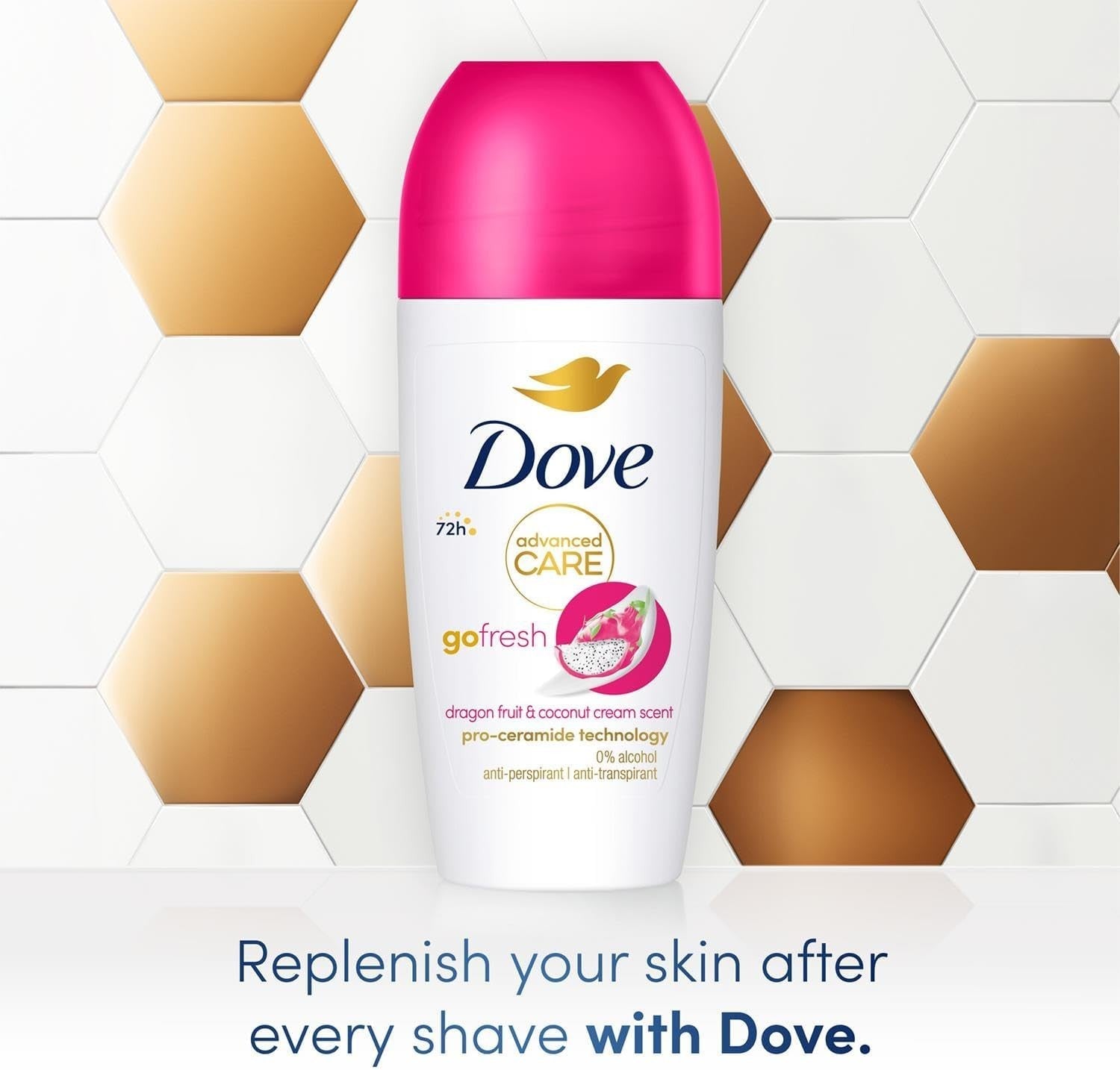 Dove Go Fresh Roll-On Dragon Fruit & Coconut 50ml x12 | 72H Sweat Protection by Dove