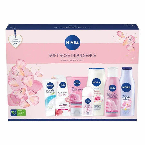 NIVEA Soft Rose Indulgence 7PC Gift Set | Moisturizing Skin Care | Pamper Gift