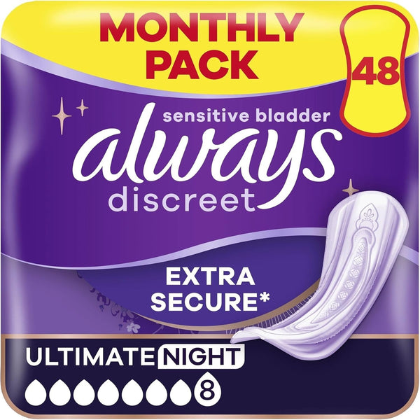 Always Discreet Ultimate Night Incontinence Pads Women 48