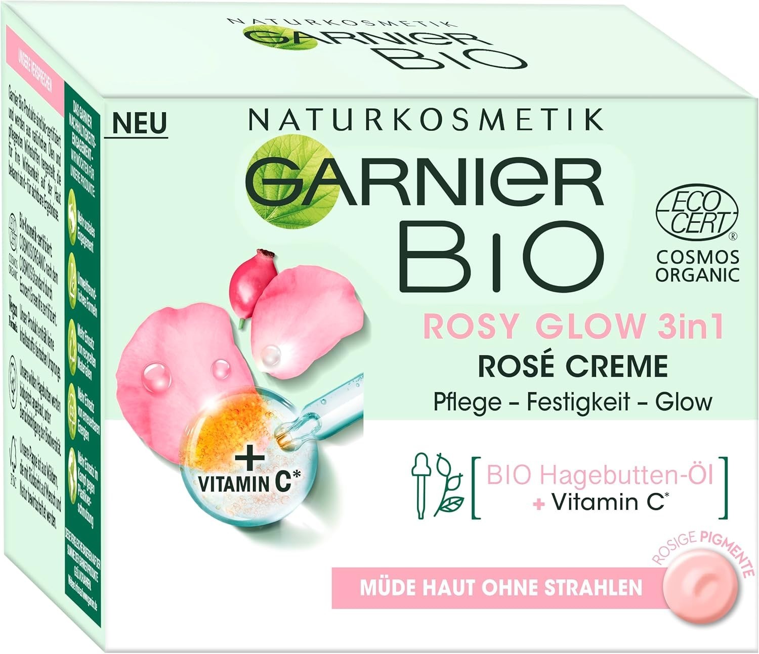 Garnier Bio Rosy Glow 3in1 Face Cream 50ml Rose Hip Oil & Vitamin C Moisturiser by Garnier