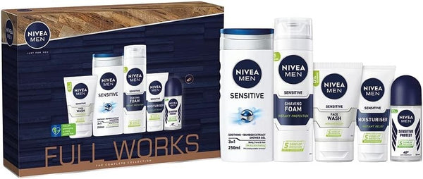 NIVEA Men Full Works Gift Set 5 Piece | Sensitive Skin Care & Grooming Kit