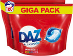 Daz All-in-1 PODS Laundry Detergent 160 Washes Whites Colours Brightens Fresh by Daz