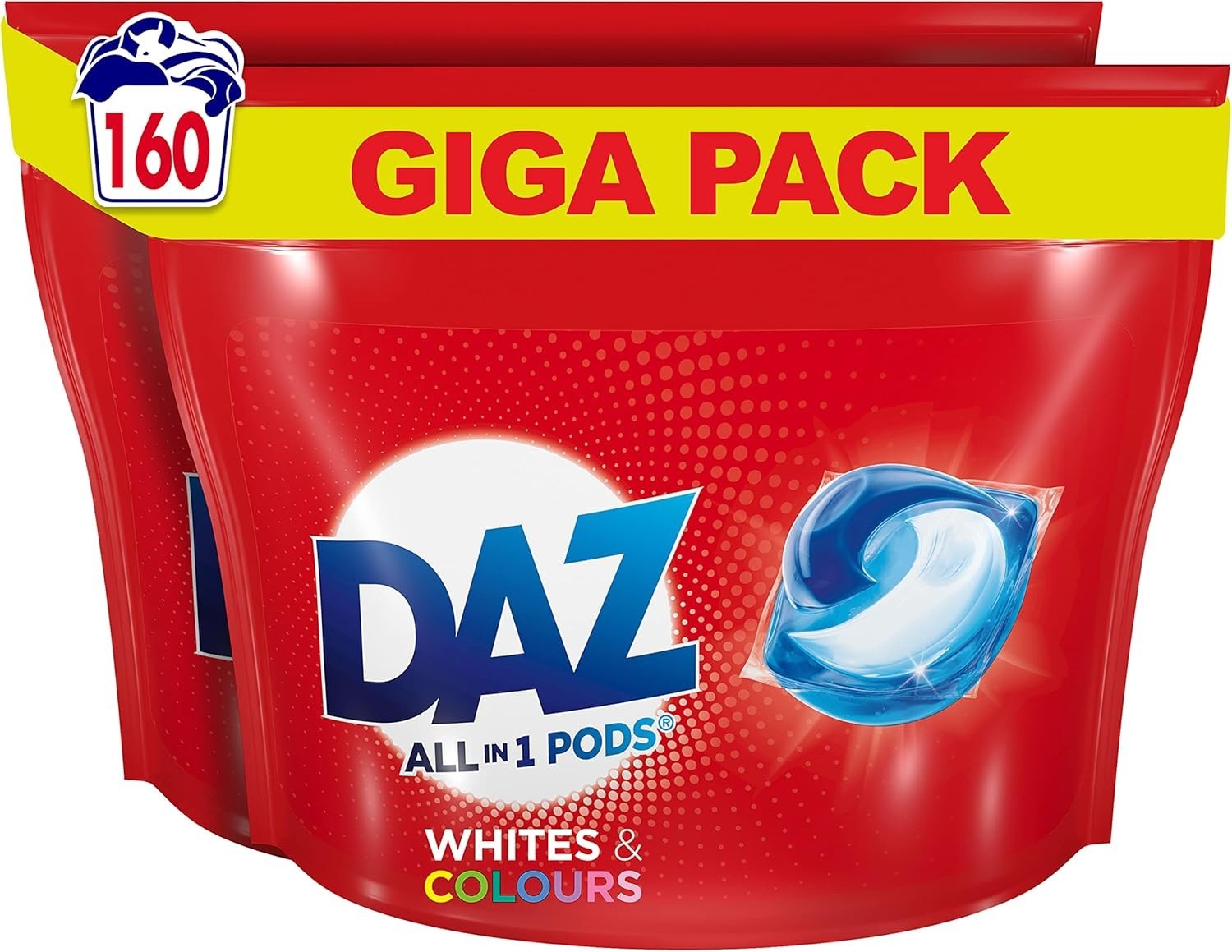 Daz All-in-1 PODS Laundry Detergent 160 Washes Whites Colours Brightens Fresh by Daz
