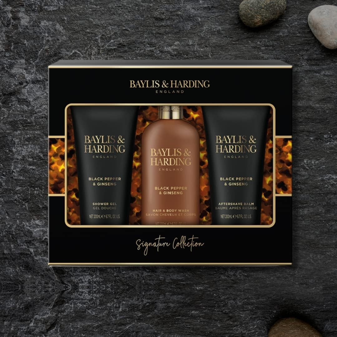 Baylis & Harding Men’s Black Pepper & Ginseng Bathing Trio Gift Set | Vegan by Baylis & Harding
