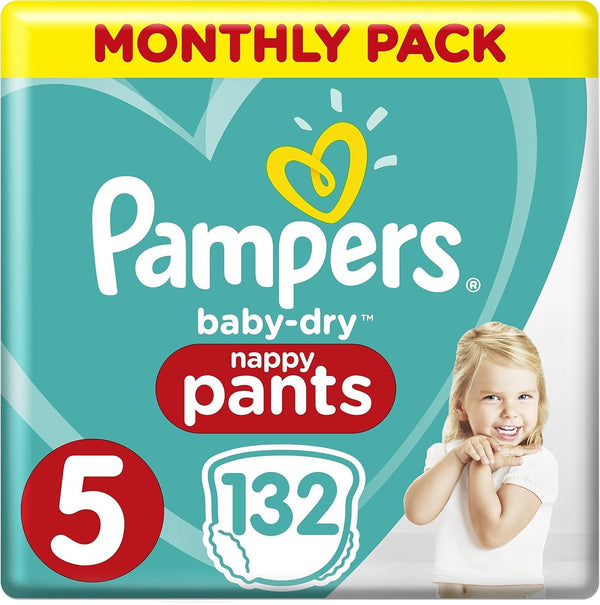 Pampers Baby-Dry Size 5 Nappy Pants 132 Count Easy-On Diapers Up to 12H Dryness