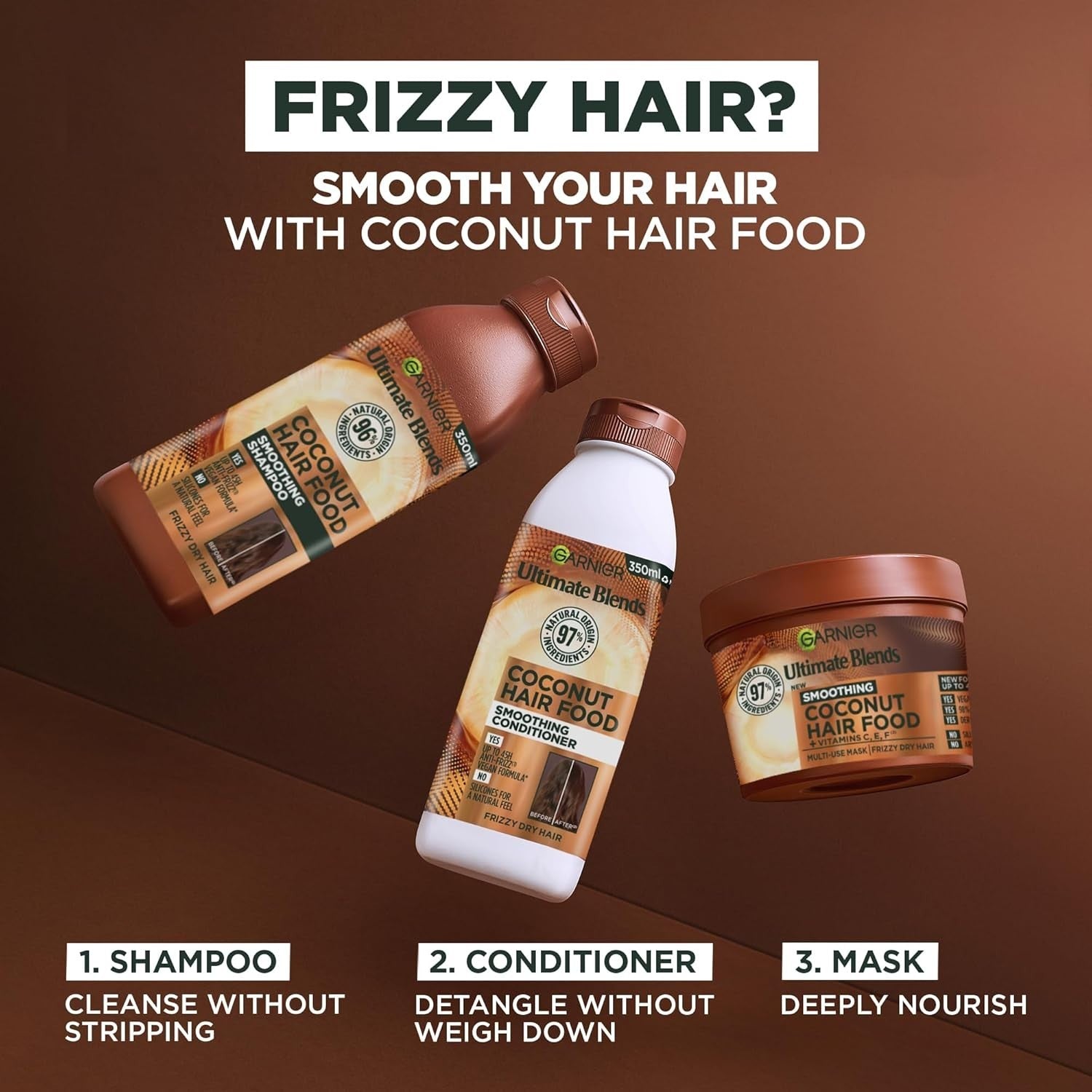 Garnier Hair Food Coconut Set – Shampoo 350ml, Conditioner 350ml, Mask 400ml by Garnier