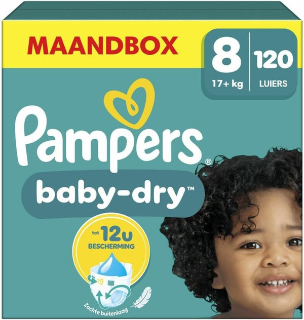 Pampers Baby-Dry Nappies Size 8 XL 17kg+ 120 Pack Monthly Box Leak Protection