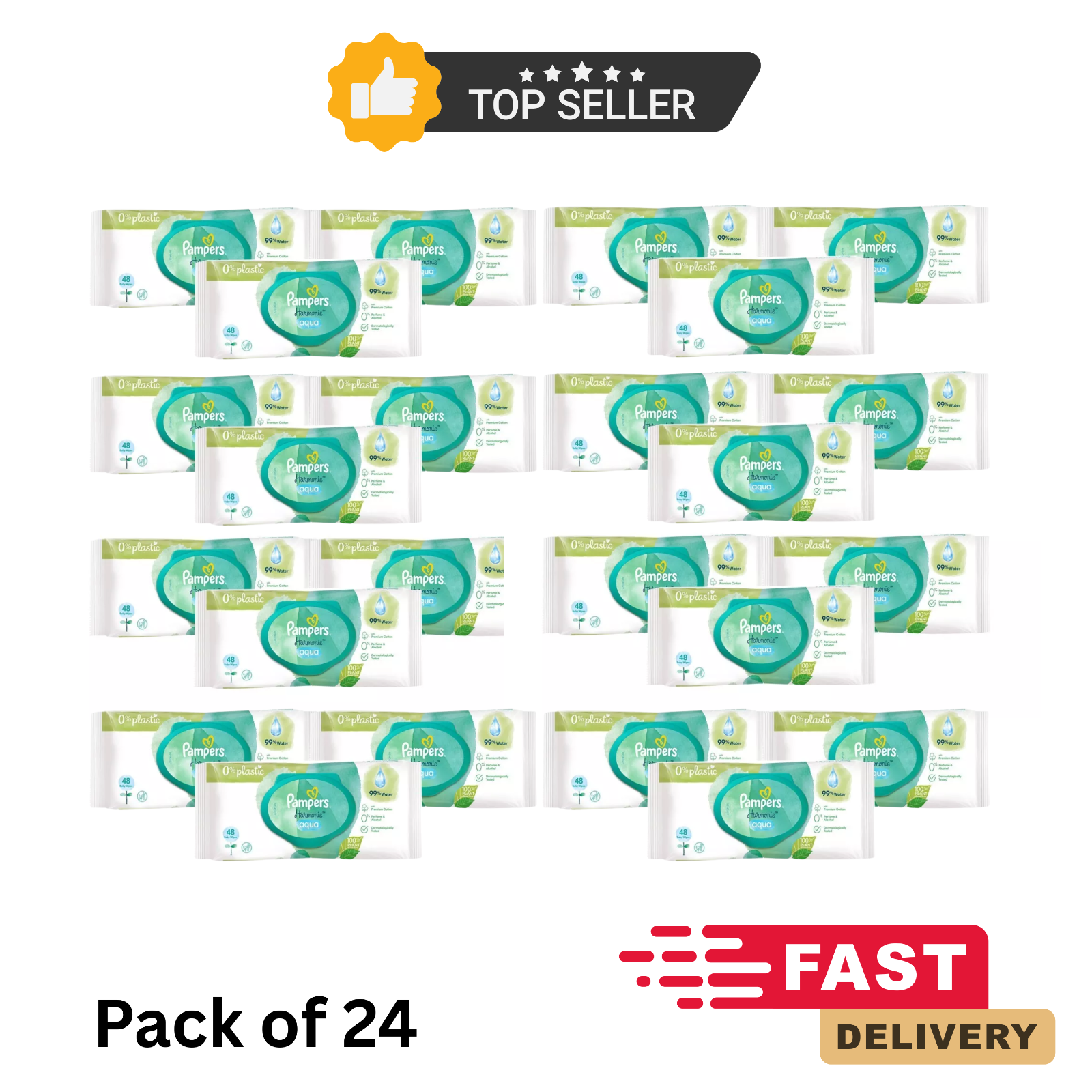 Pampers Harmonie Aqua Pure Baby Wipes 48 | Skin Protection Pack of 3/9/24 by Pampers