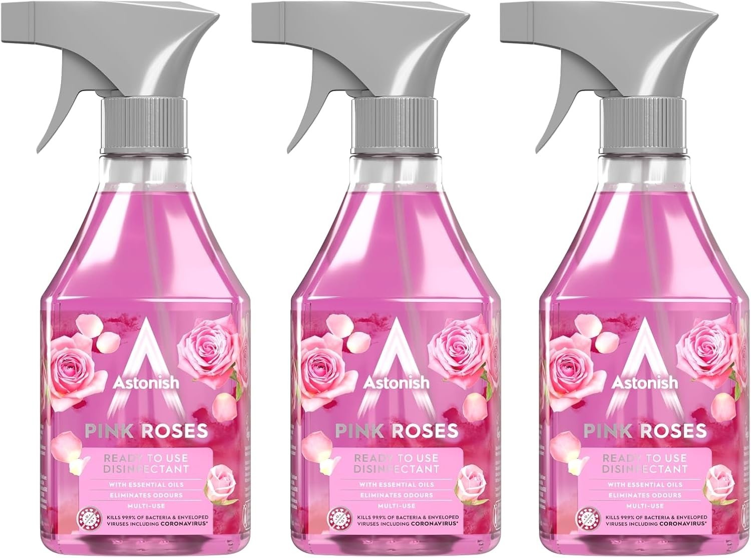 Astonish Vegan Disinfectant Spray Pink Roses 550ml x3 Kills 99.9% Viruses & Germ by Astonish