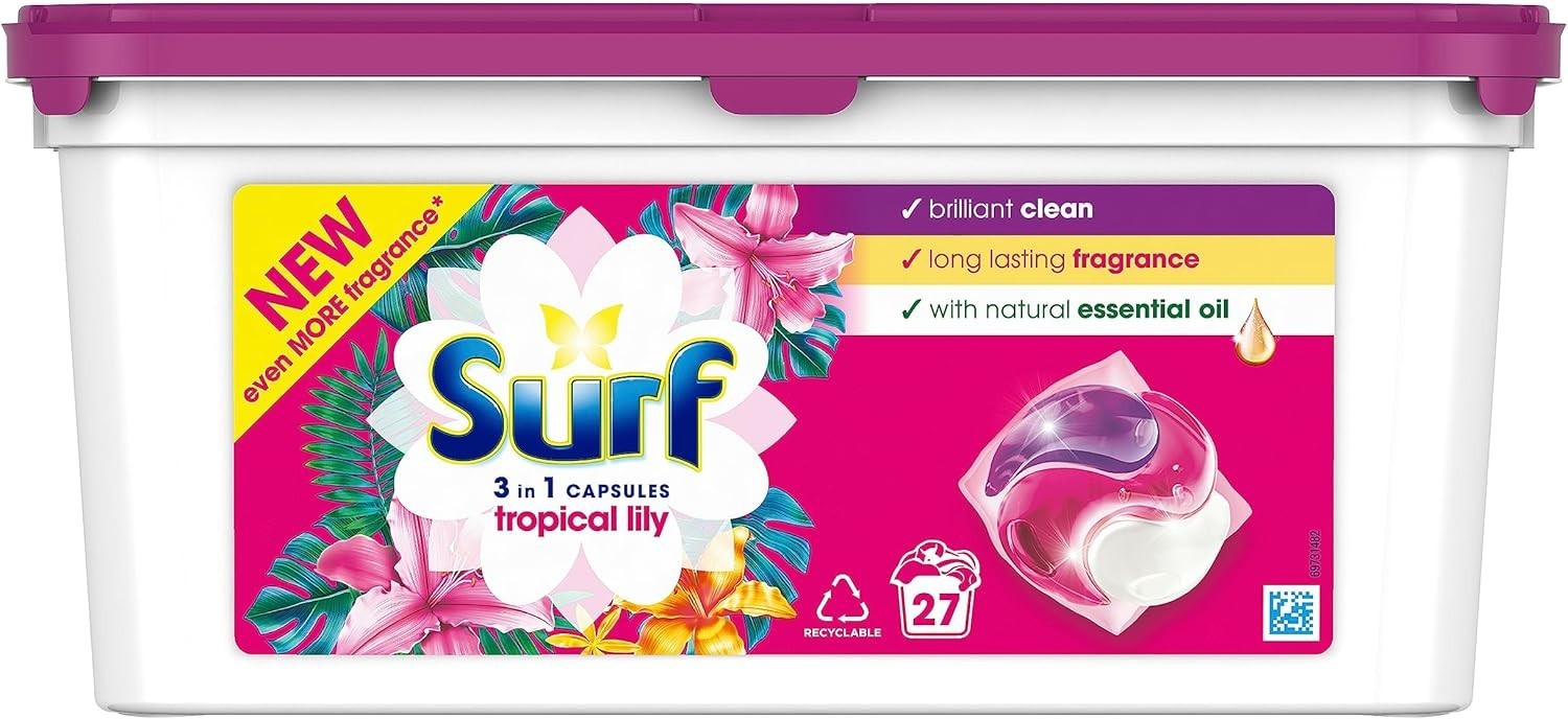 Surf Tropical Lily 3in1 Laundry Capsules 81 Washes | Fresh Pods 3x27 by Surf
