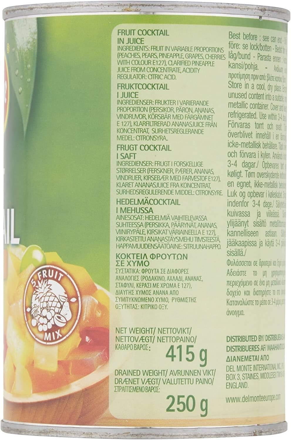 Del Monte Fruit Cocktail in Juice 415g x12 Cans No Added Sugar Tinned Fruit by Del Monte