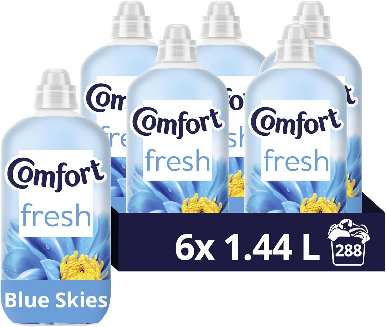 Comfort Blue Skies Fabric Conditioner 6x1.44L, 288 Washes, 100 Days Freshness by Comfort