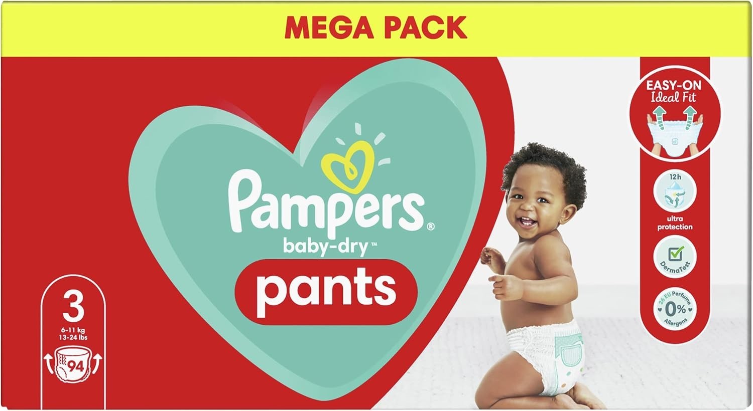 Pampers Baby-Dry Pants Size 3 (6-11kg) - 94 Disposable Diapers for Babies by Pampers
