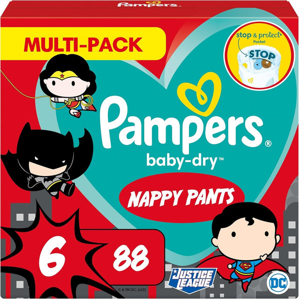 Pampers Baby-Dry Nappy Pants Size 6 (15kg+), 88 Count, Monthly Pack