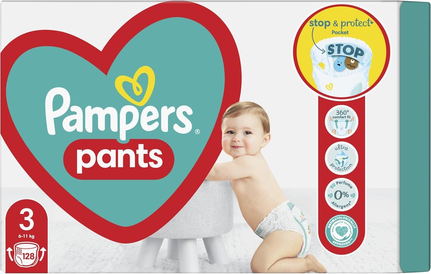 Pampers Pants Size 3 Diapers 128pcs (6-11kg) Stop & Protect Anti-Leak Pouch by Pampers