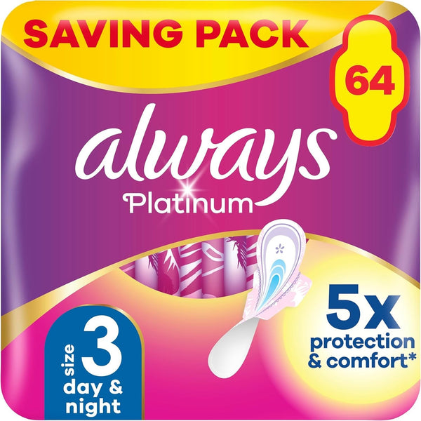 Always Platinum Night Pads Size 3 With Wings 64 Unscented