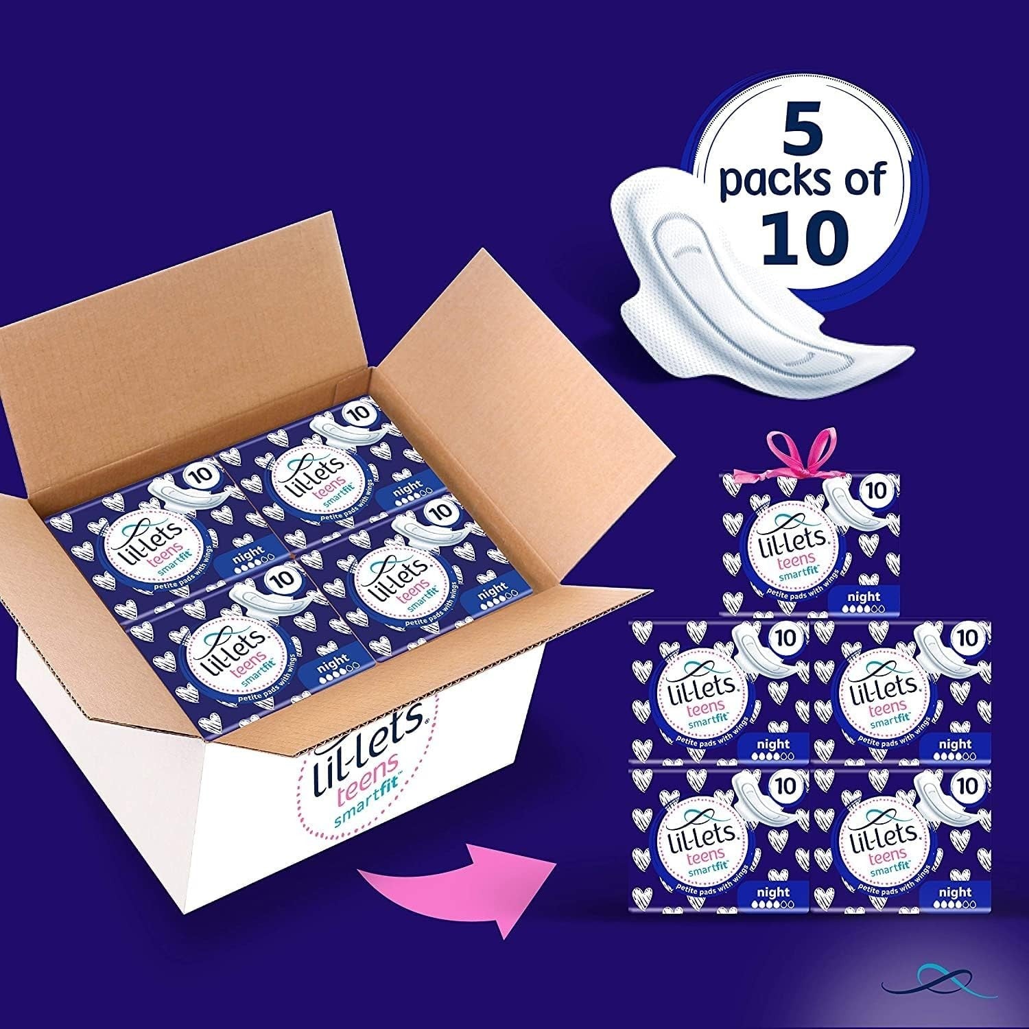 Lil-Lets Teens Night Pads with Wings 5x10 Fragrance Free Sanitary Towels by Lil-Lets