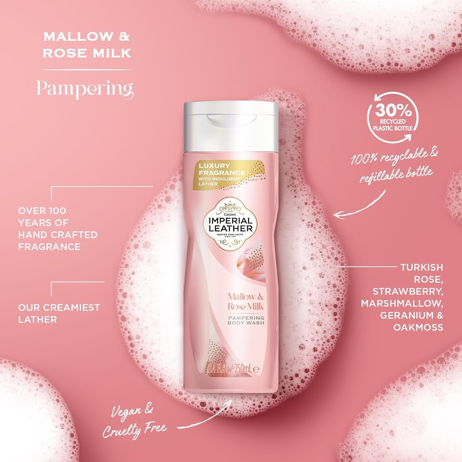 Imperial Leather Mallow & Rose Milk Body Wash 6x250ml Hydrating Shower Gel by Imperial Leather