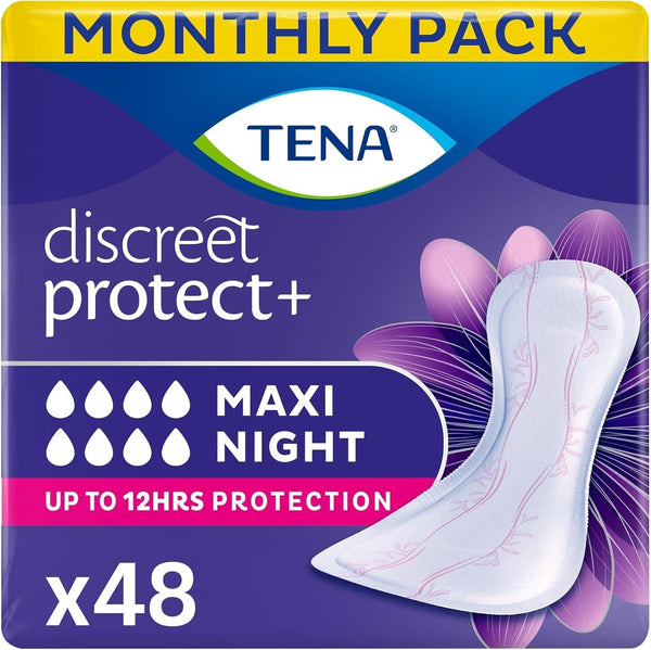 TENA Discreet Maxi Night Pads Women | Incontinence Protection | 48 Count