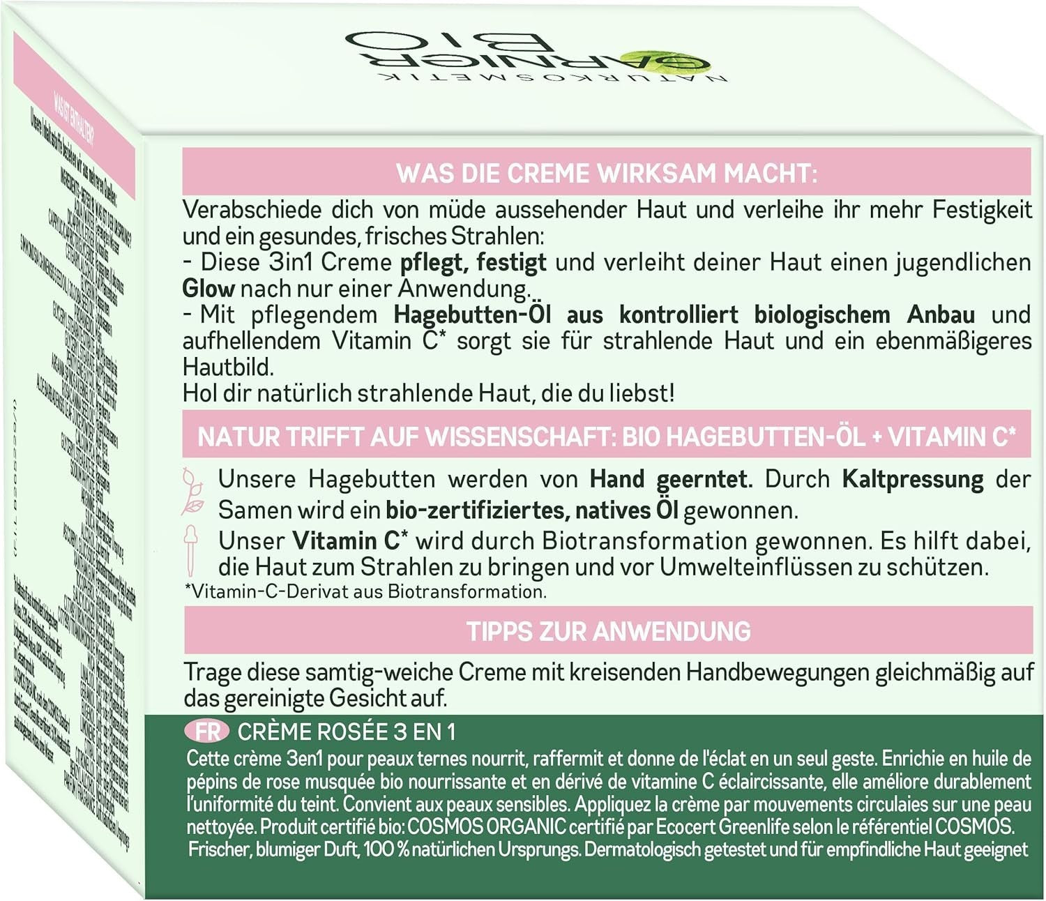 Garnier Bio Rosy Glow 3in1 Face Cream 50ml Rose Hip Oil & Vitamin C Moisturiser by Garnier