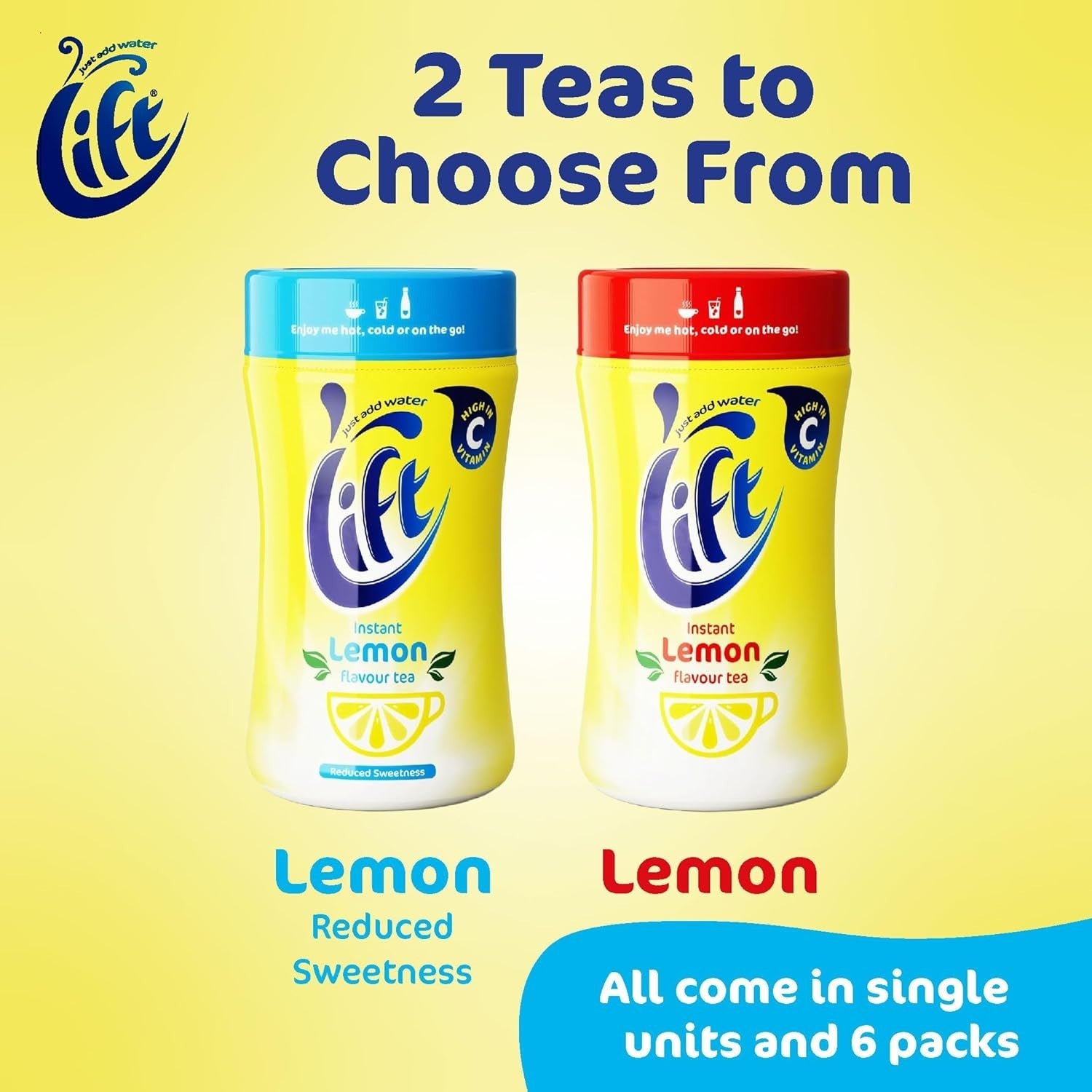 Lift Instant Lemon Reduced Sweetness Tea, 6 Bottles x 165g, Hot or Iced by Lift