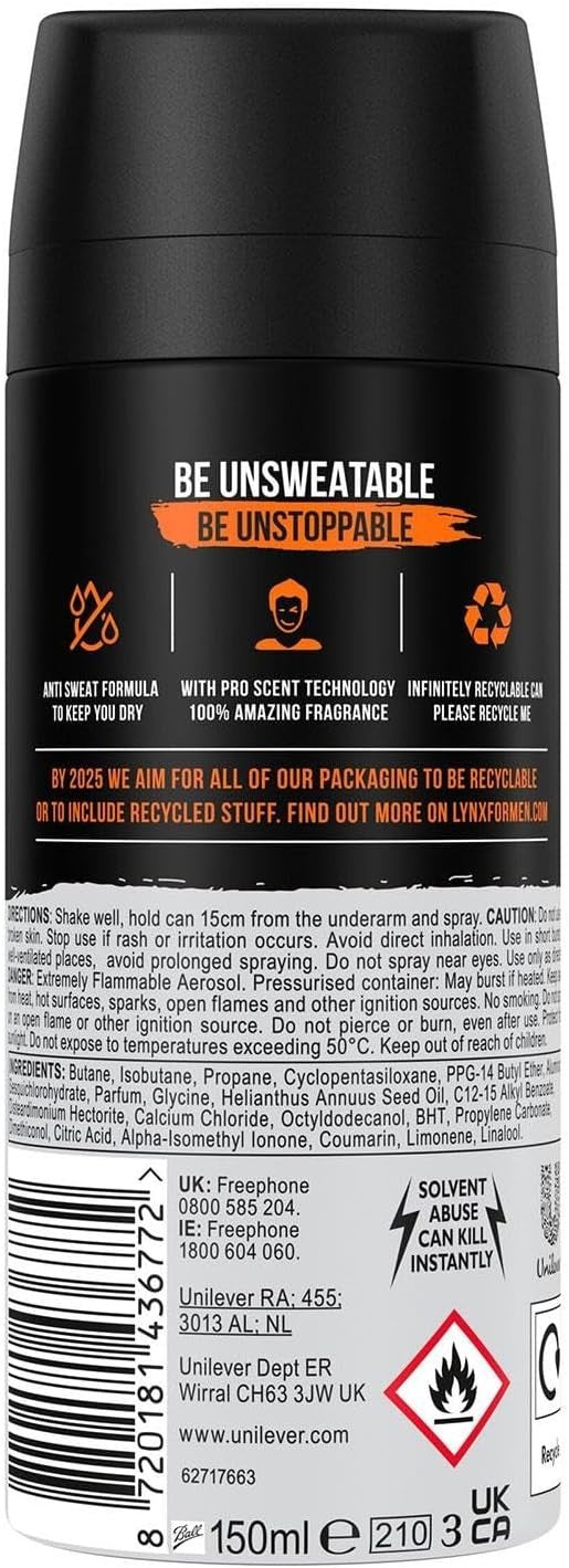 Lynx Jungle Fresh Deodorant Spray for Men 150ml Pack of 3 | 72H Protection by Lynx