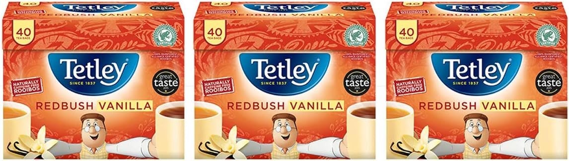 Tetley Redbush Tea Vanilla 120 Teabags Pack of 3 Rooibos Caffeine Free by Tetley