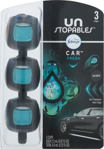 Febreze Car Air Freshener Vent Clip Unstoppables Fresh Scent 0.07oz 3 Pack by Febreze