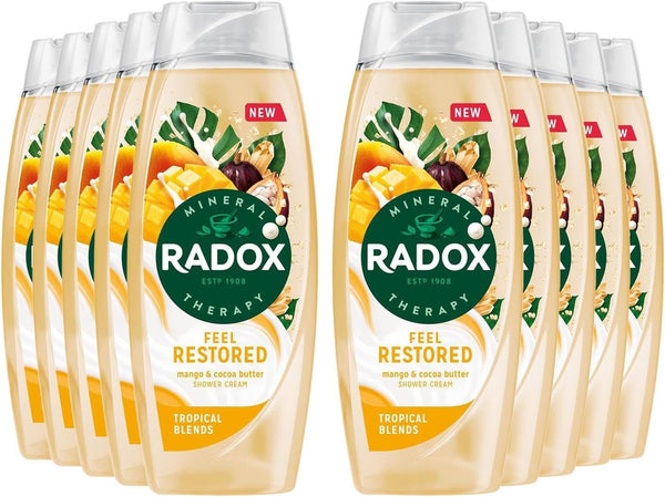 Radox Feel Restored Shower Gel 450ml Pack of 10 Mango & Cocoa Butter Body Wash
