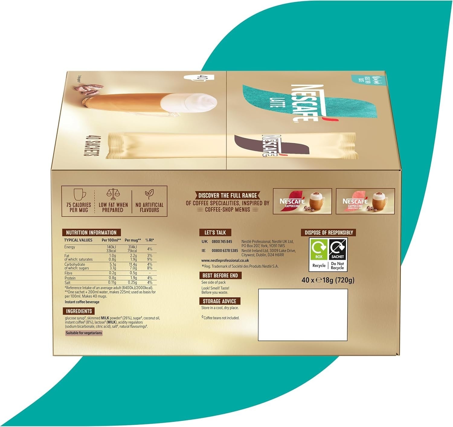 NESCAFÉ Latte Instant Coffee Sachets 40 x 18g Creamy Coffee Shop Style Drink by NESCAFÉ