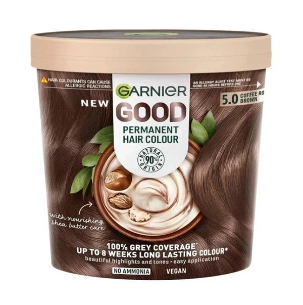 Garnier Good Permanent Hair Dye Kit 5.0 Coffee Roast Brown 100% Grey Coverage