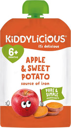 Kiddylicious Apple & Sweet Potato Baby Food Pouches 100g x6 | 6+ Months | Vegan by Kiddylicious