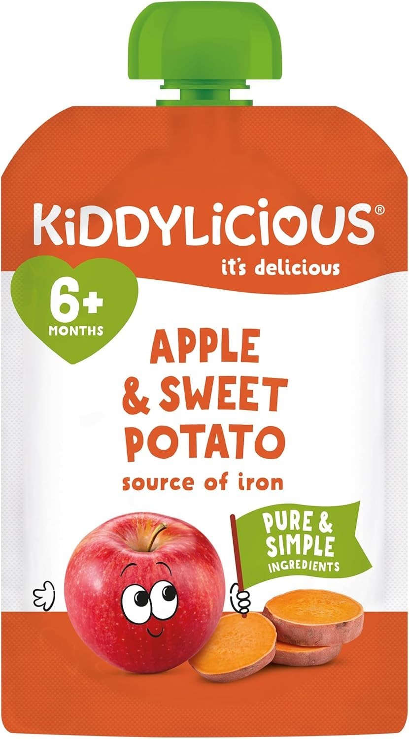 Kiddylicious Apple & Sweet Potato Baby Food Pouches 100g x6 | 6+ Months | Vegan by Kiddylicious