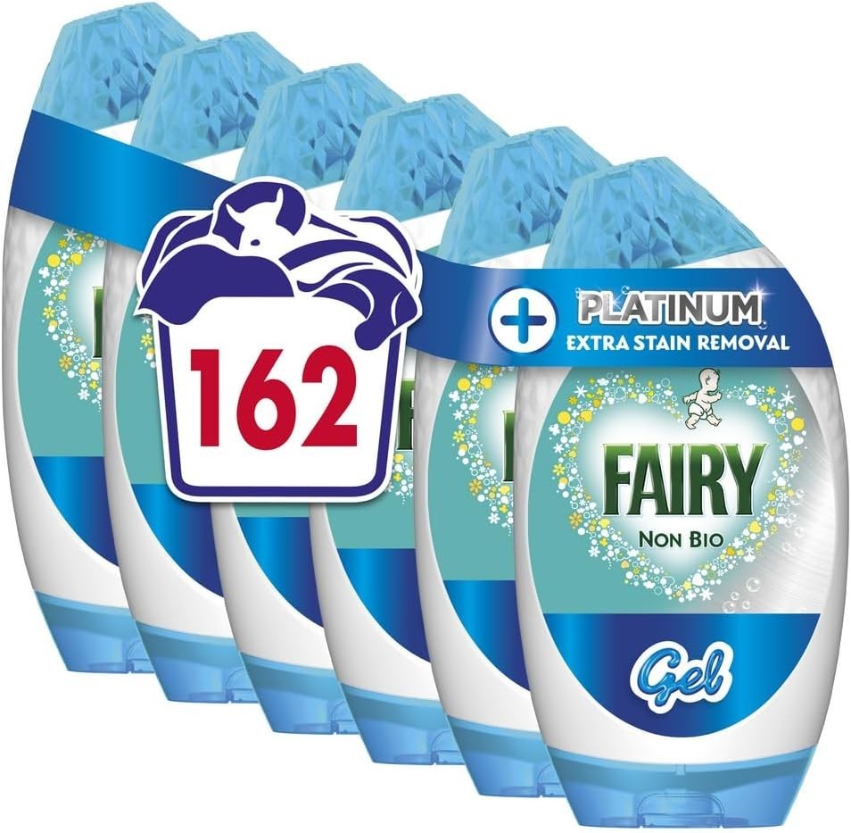 Fairy Non-Bio Platinum Laundry Gel 5.67L x6 – 162 Washes, Lenor Freshness by Fairy