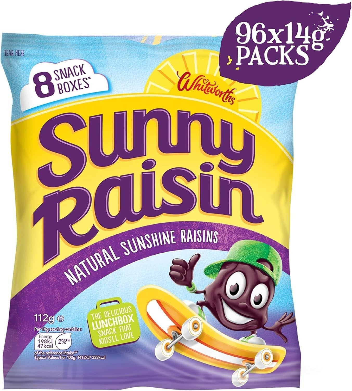 Whitworths Sunny Raisins 96x14g Kids Snack Packs | Vegan Lunchbox Healthy Fruit by Whitworths