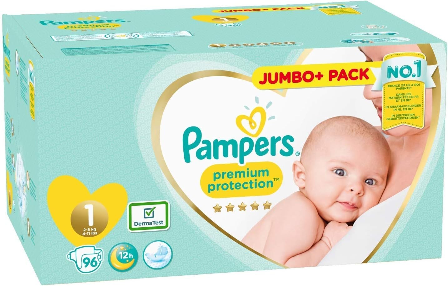 Pampers Premium Protection Nappies Size 1, 96 Count, Infant Diapers, White by Pampers